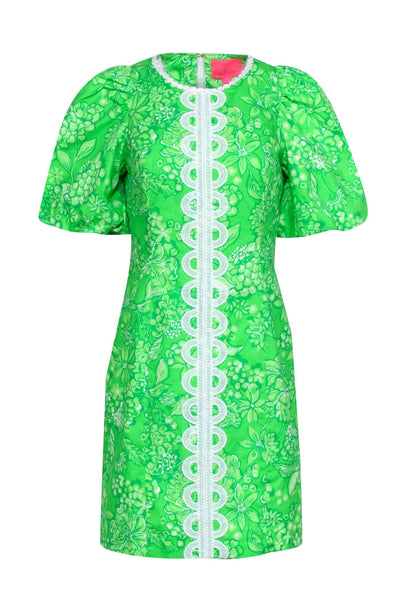 Current Boutique-Lilly Pulitzer - Green Print w/ White Embroidered Eyelet Trim Dress Sz 6
