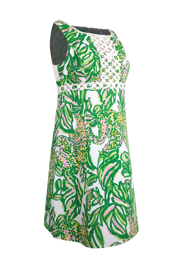 Current Boutique-Lilly Pulitzer - Green, White, & Pink Printed Dobby Dress w/ Embroidery Sz 8