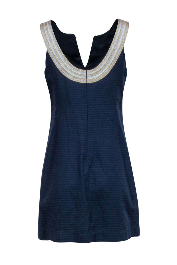 Current Boutique-Lilly Pulitzer - Navy Textured Sleeveless Dress w/ Gold & Silver Middle Trim Sz 8