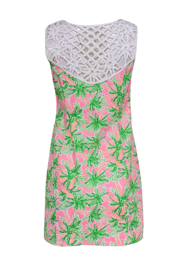 Current Boutique-Lilly Pulitzer - Neon Pink & Green Garden Print Dress w/ Lace Details Sz 4