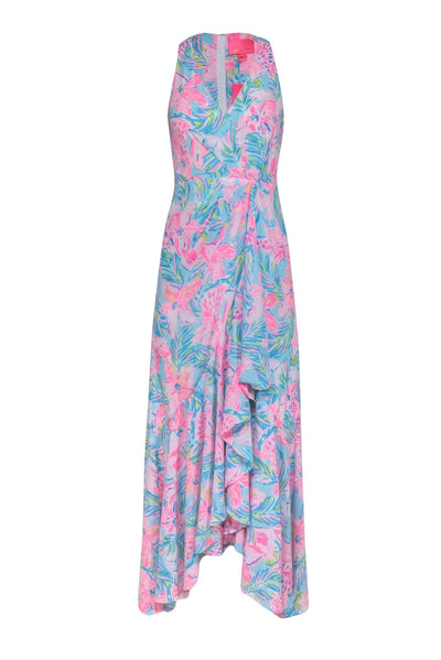 Current Boutique-Lilly Pulitzer - Pink & Aqua Blue Print Sleeveless Maxi Dress Sz 00