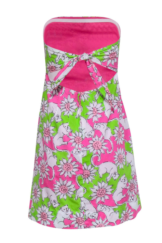 Current Boutique-Lilly Pulitzer - Pink & Green Strapless Dress w/ Leopardsr Detail Sz 8