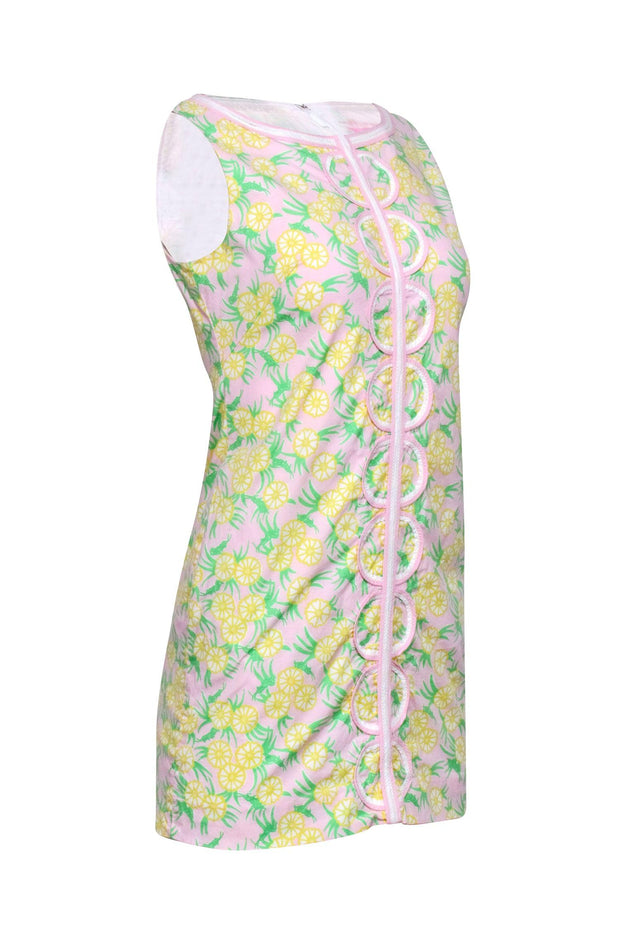 Current Boutique-Lilly Pulitzer - Pink, Green, & Yellow Floral Grasshopper Print Shift Dress Sz 2