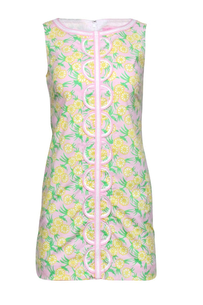 Current Boutique-Lilly Pulitzer - Pink, Green, & Yellow Floral Grasshopper Print Shift Dress Sz 2