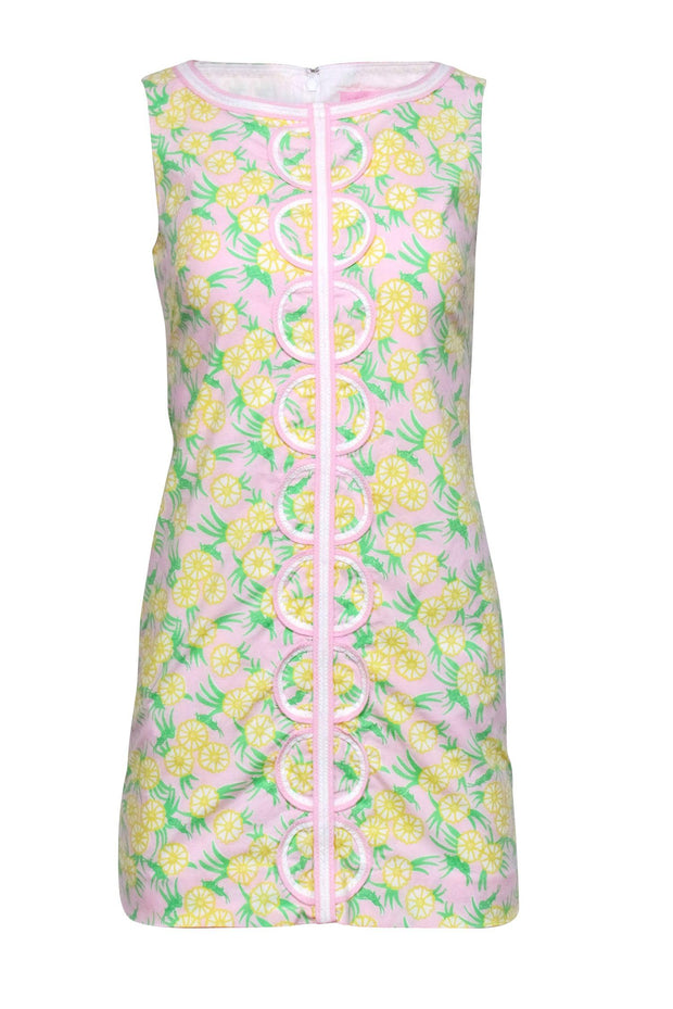 Current Boutique-Lilly Pulitzer - Pink, Green, & Yellow Floral Grasshopper Print Shift Dress Sz 2