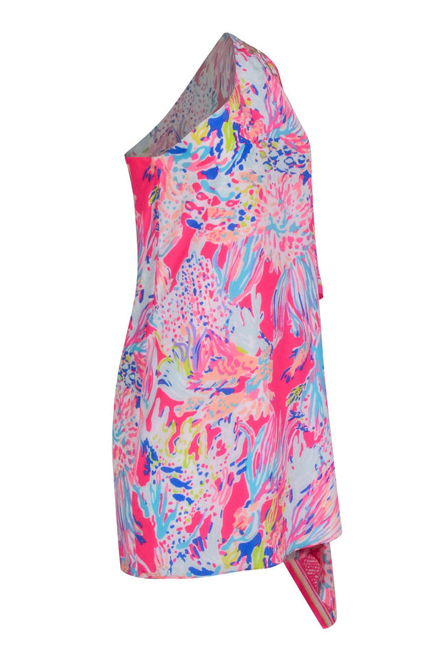 Current Boutique-Lilly Pulitzer - Pink & Multi Color Print One Shoulder Shift Dress Sz 0