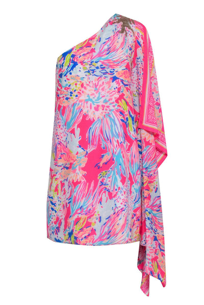Current Boutique-Lilly Pulitzer - Pink & Multi Color Print One Shoulder Shift Dress Sz 0