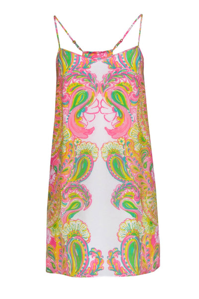 Current Boutique-Lilly Pulitzer - Pink, White, & Yellow Paisley Printed Silk Slip Dress Sz XS