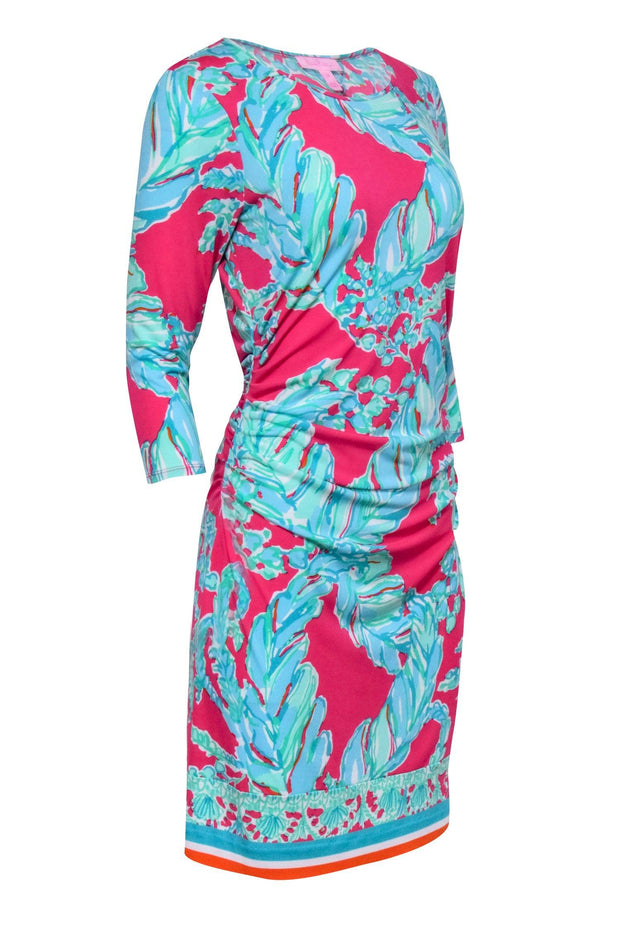 Current Boutique-Lilly Pulitzer - Pink w/ Blue & Green Print Long Sleeve Dress Sz M