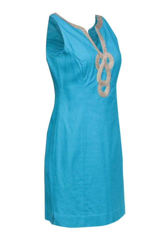 Current Boutique-Lilly Pulitzer- Teal Textured Sleeveless w/ Gold Middle Applique Sz 6