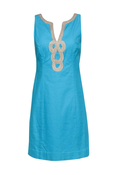 Current Boutique-Lilly Pulitzer- Teal Textured Sleeveless w/ Gold Middle Applique Sz 6