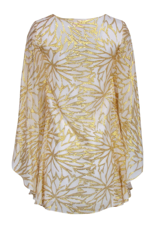 Current Boutique-Lilly Pulitzer - White & Gold Metallic Print Cape Dress Sz 00