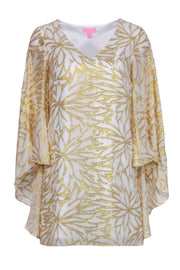 Current Boutique-Lilly Pulitzer - White & Gold Metallic Print Cape Dress Sz 00