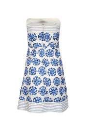 Current Boutique-Lilly Pulitzer - White w/ Blue Embroidered Detail Strapless Dress Sz 0