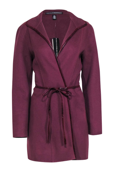 Current Boutique-Linda Allard x Ellen Tracy - Plum Wool Belted Jacket w/ Leather Trim Sz 10
