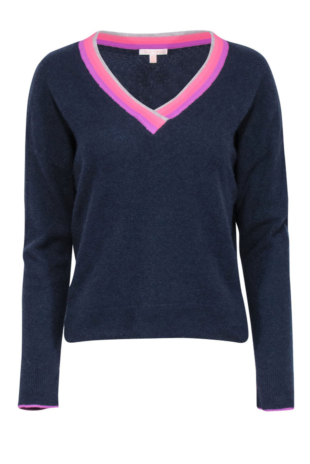 Current Boutique-Lisa Todd - Navy Wool & Cashmere Blend V-Neckline Sweater Sz L