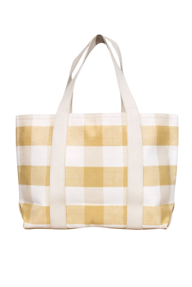 Current Boutique-Loeffler Randall - Beige & Cream Gingham Canvas Tote Bag