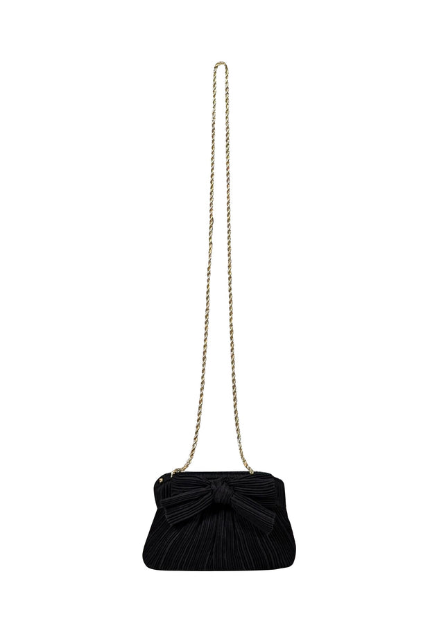 Current Boutique-Loeffler Randall - Black Ribbed Bow Front Mini Bag