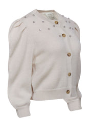 Current Boutique-Loeffler Randall - Cream Wool Button Front Cardigan w/ Rhinestone Detail Sz S