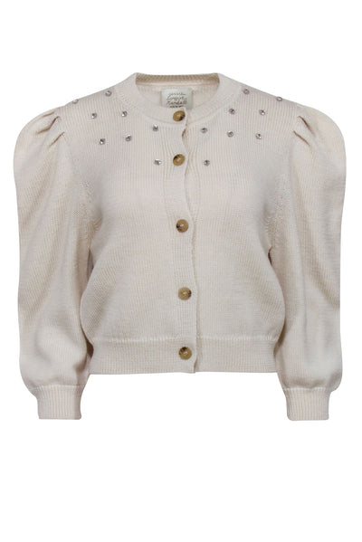 Loeffler Randall - Cream Wool Button Front Cardigan w/ Rhinestone Detail Sz S