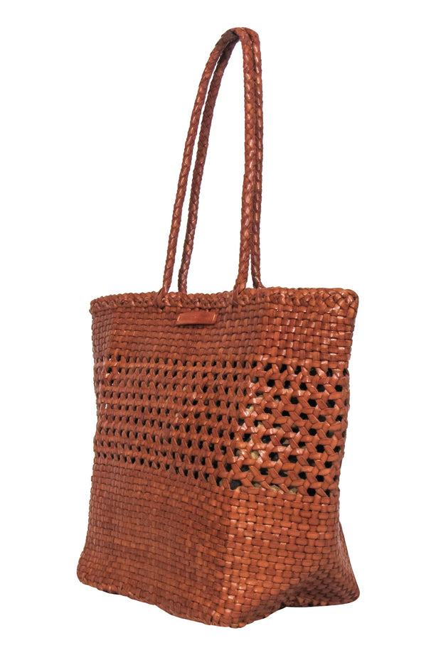 Current Boutique-Loeffler Randall - Tan Woven "Maya" Handbag w/ Leopard Tie Detail