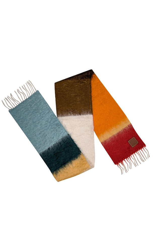 Current Boutique-Loewe - Multicolor Striped Mohair & Wool Blend Fringe Scarf