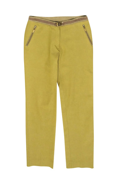 Current Boutique-Louis Vuitton - Green Tailored Pants w/ Gold Buckle Detail Sz 12