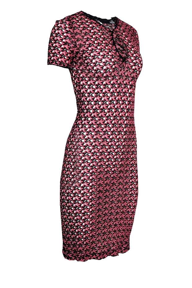 Current Boutique-Love Moschino - Pink & Black Knit Short Sleeve Midi Dress Sz 4