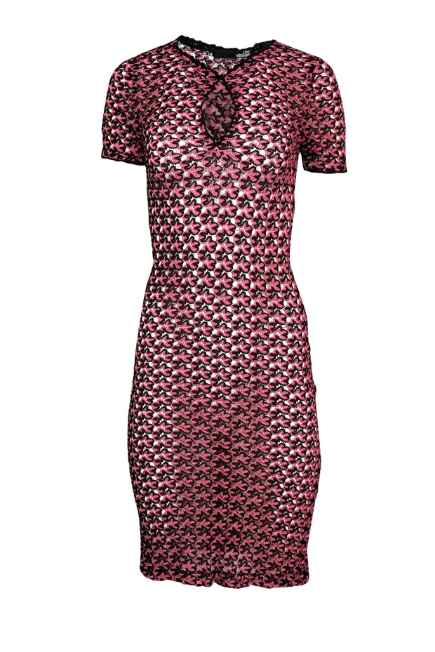 Current Boutique-Love Moschino - Pink & Black Knit Short Sleeve Midi Dress Sz 4