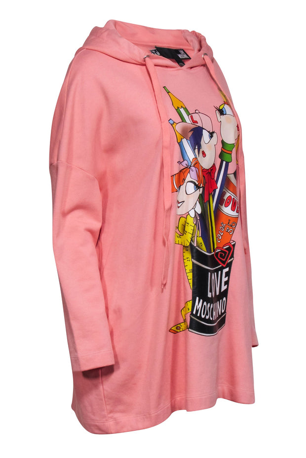 Current Boutique-Love Moschino - Pink Graphic Front Hooded Sweatshirt Sz 4