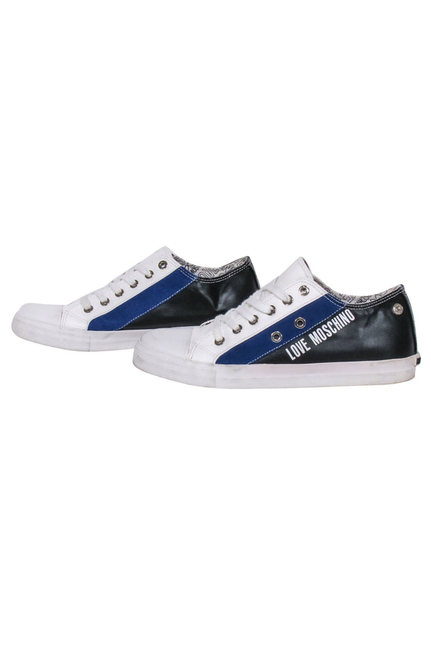Current Boutique-Love Moschino - White, Blue, & Black Lace Up Sneaker Sz 8