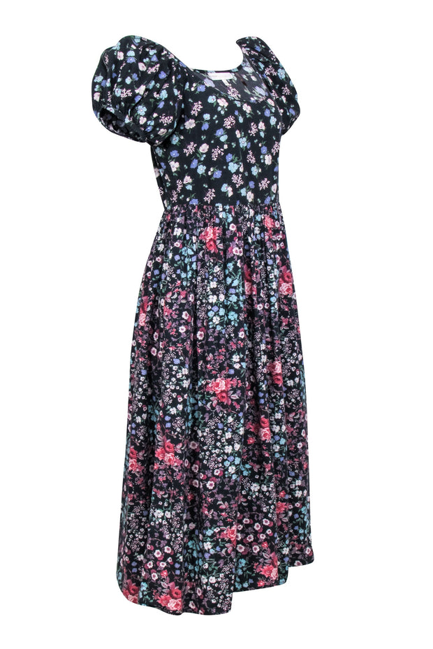 Current Boutique-LoveShackFancy - Black & Multi Color Floral Print Maxi Dress Sz 4