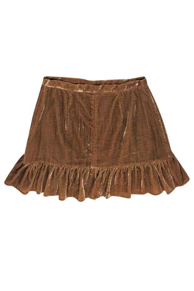 Current Boutique-LoveShackFancy - Golden Brown Velvet Ruffled Bottom Skirt Sz 8