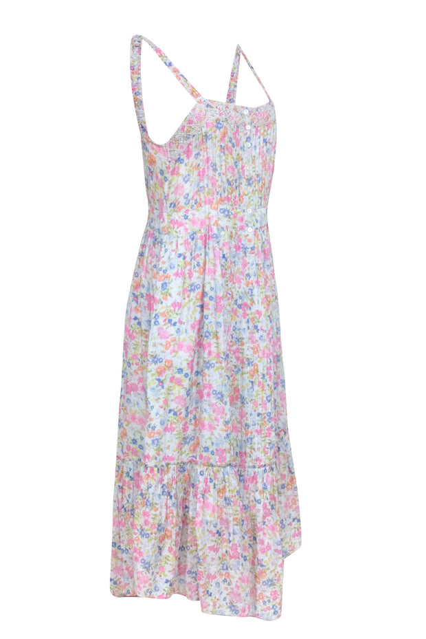 Current Boutique-LoveShackFancy - Light Blue Floral Print Pleated Midi Dress Sz 6