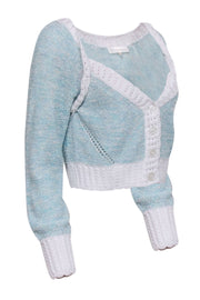Current Boutique-LoveShackFancy - Light Blue & Ivory Cropped Knit Cardigan Sz L