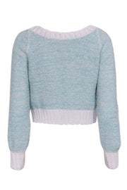 Current Boutique-LoveShackFancy - Light Blue & Ivory Cropped Knit Cardigan Sz L
