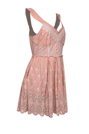 Current Boutique-LoveShackFancy - Light Pink Floral Embroidered Mini Dress Sz 8