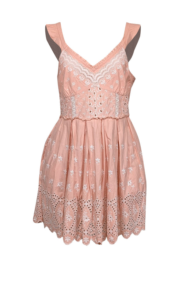 Current Boutique-LoveShackFancy - Light Pink Floral Embroidered Mini Dress Sz 8