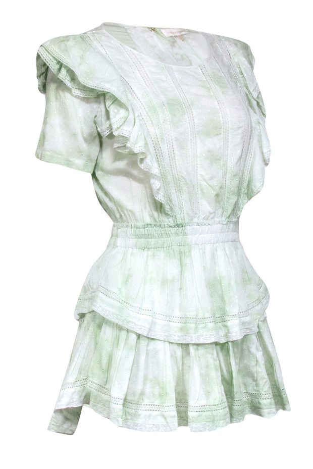 Current Boutique-LoveShackFancy - Mint Green Cotton Drop-Waist Ruffle Mini Dress Sz XS
