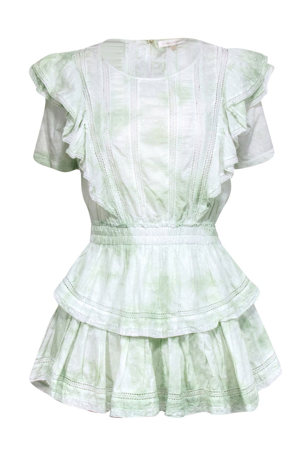 Current Boutique-LoveShackFancy - Mint Green Cotton Drop-Waist Ruffle Mini Dress Sz XS