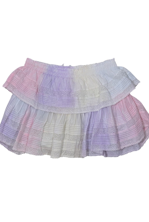 Current Boutique-LoveShackFancy - Pastel Pink, Purple, & Off-White Ruffled Mini Skirt Sz XL