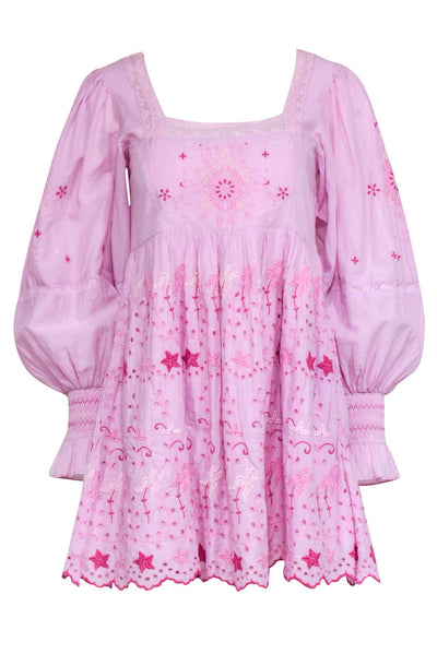 Current Boutique-LoveShackFancy - Pink Embroidered Eyelet Mini Dress Sz 0