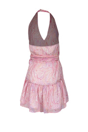 Current Boutique-LoveShackFancy - Pink, Purple & Orange Swirl Print Halter Wrap Mini Dress Sz M