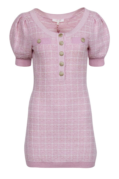 Current Boutique-LoveShackFancy - Pink & White Tweed Short Sleeve Knit Dress Sz S