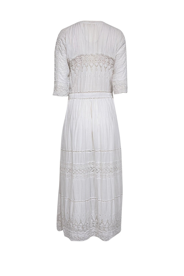 Current Boutique-LoveShackFancy - White Eyelet Trim Cotton Button Front Maxi Dress Sz M