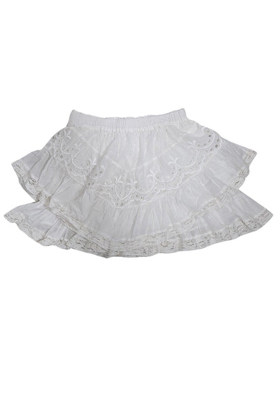 Current Boutique-LoveShackFancy - White Ruffled Mini Skirt w/ Eyelet Lace Trim Sz XS