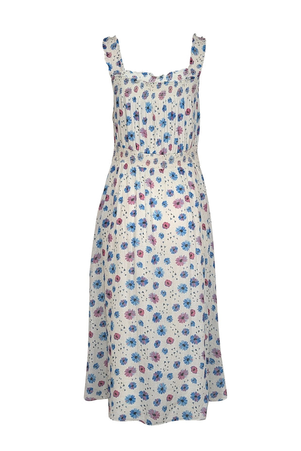 Current Boutique-LoveShackFancy - White w/ Pink & Blue Floral Print Midi Dress Sz L