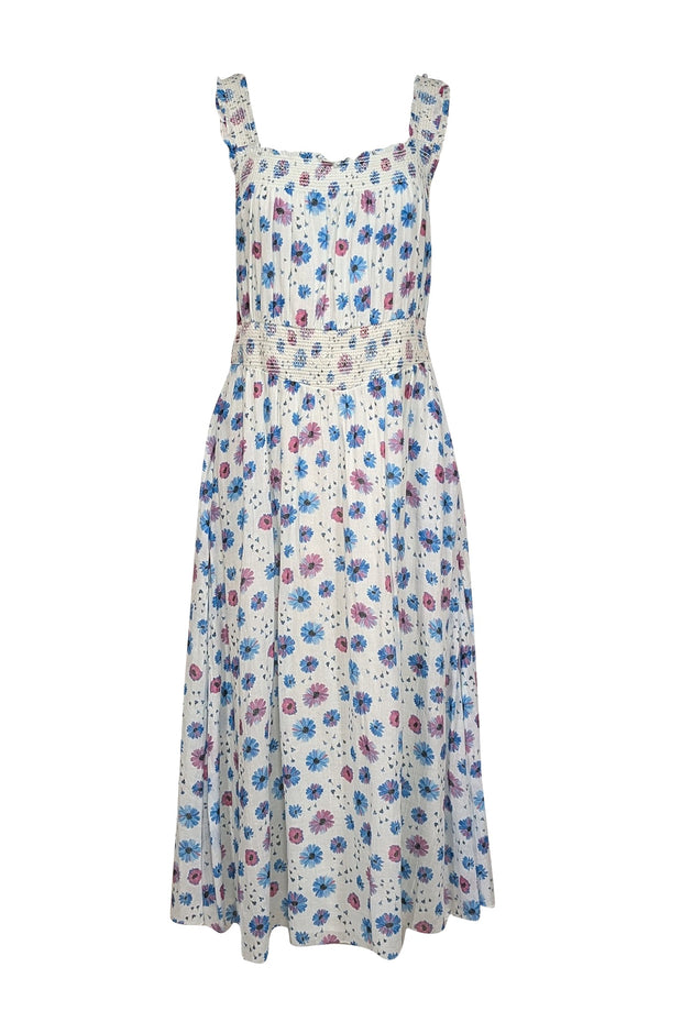 Current Boutique-LoveShackFancy - White w/ Pink & Blue Floral Print Midi Dress Sz L