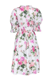 Current Boutique-LoveShackFancy - White w/ Pink Rose Print Midi Dress Sz XS
