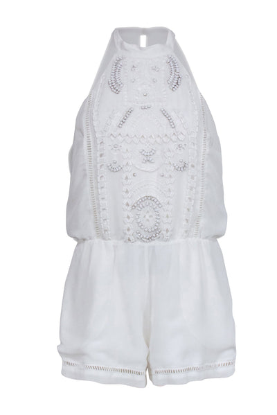 Current Boutique-Lovers + Friends - White Sleeveless Beaded Embellished Romper Sz M